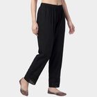 Women's Black Straight-Fit Lace Hem Cotton Palazzos, काला, small