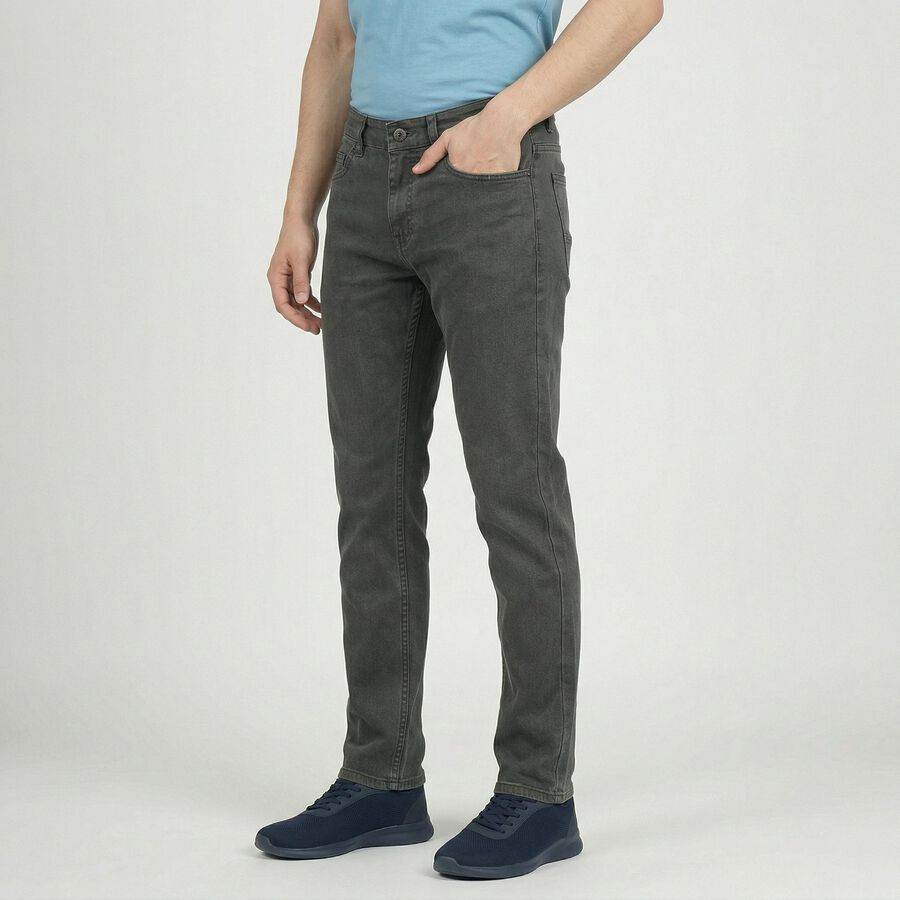 Men's Grey Slim Fit Solid Jeans, Light Grey, large