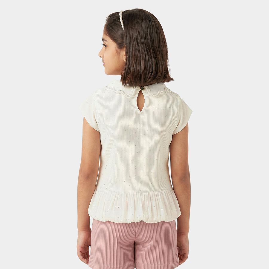 Girls White Peter Pan Collar Regular T-Shirt, सफ़ेद, large