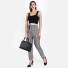Checks Regular Fit High Rise Trousers, Black, small image number null