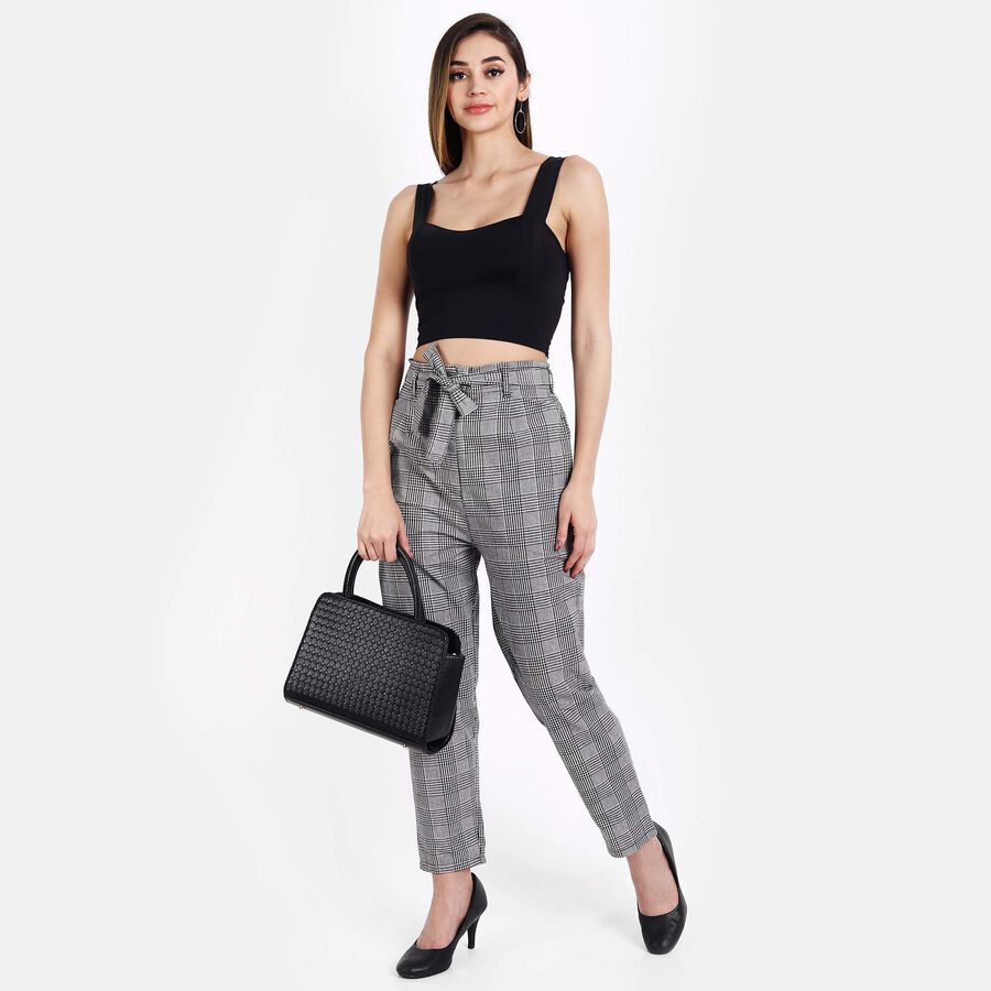 Checks Regular Fit High Rise Trousers, Black, large image number null