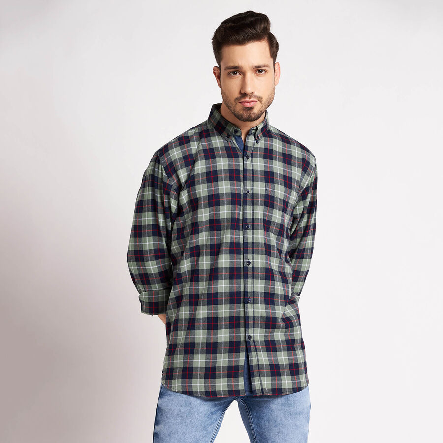 Cotton Checks Casual Shirt, Light Green, large image number null