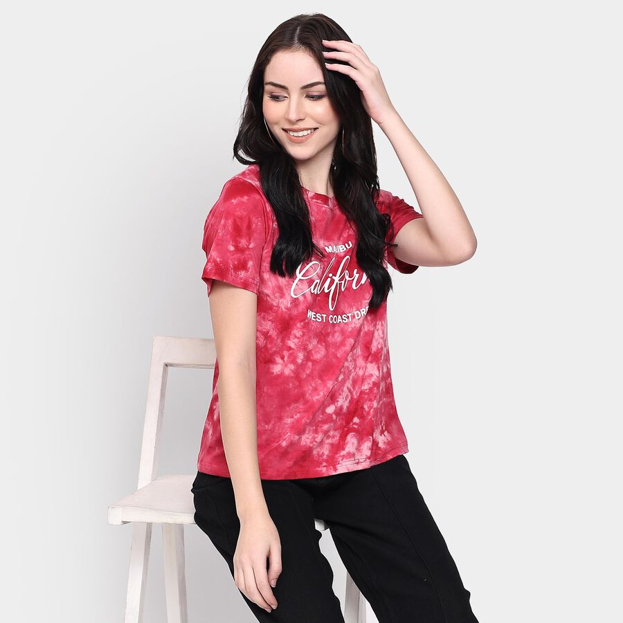 Ladies' 100% Cotton Round Neck T-Shirt, लाल, large
