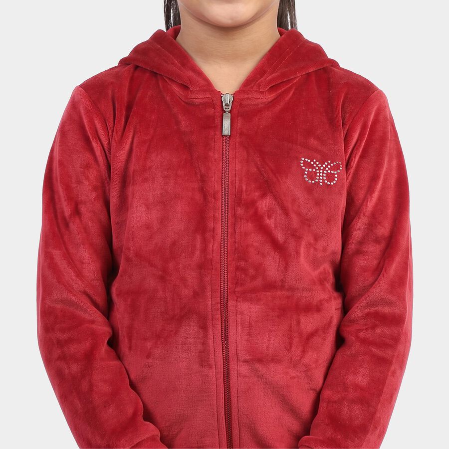 Girls Maroon Hooded Lounge Hipster Set, मरून, large