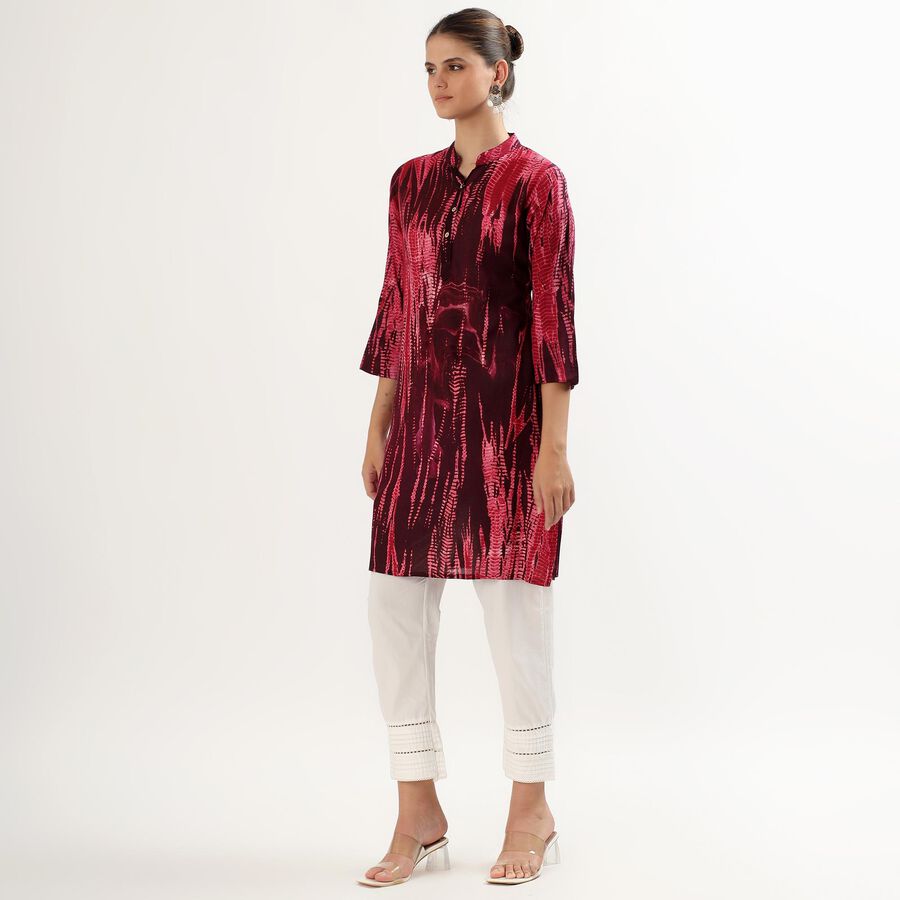 Women's Deep Burgundy Red Mandarin Collar Abstract Printed Kurta, Wine, large image number null