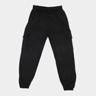 Girls Black Jogger Fit Solid Cargo Pocket Pyjama, Black, small