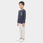 Boys Navy Blue Cotton Round Neck Striped Baba Suit, नेवी ब्लू, small