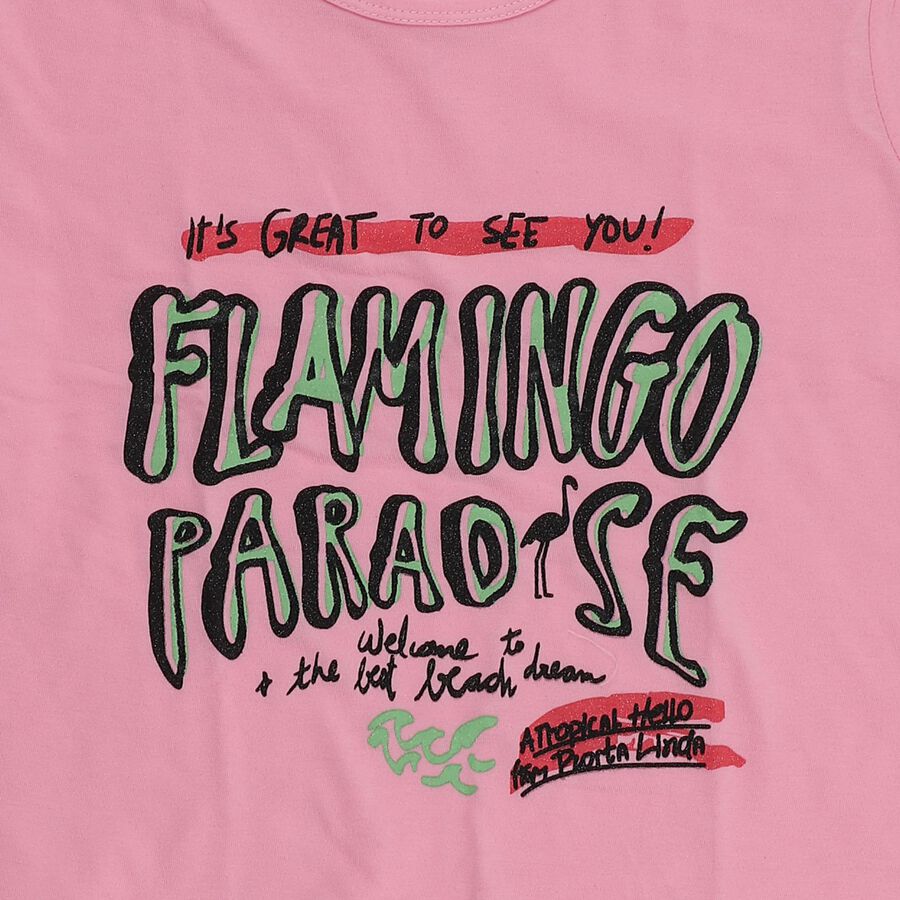 Girls Bright Pink Round Neck Casual T-Shirt, Pink, large image number null