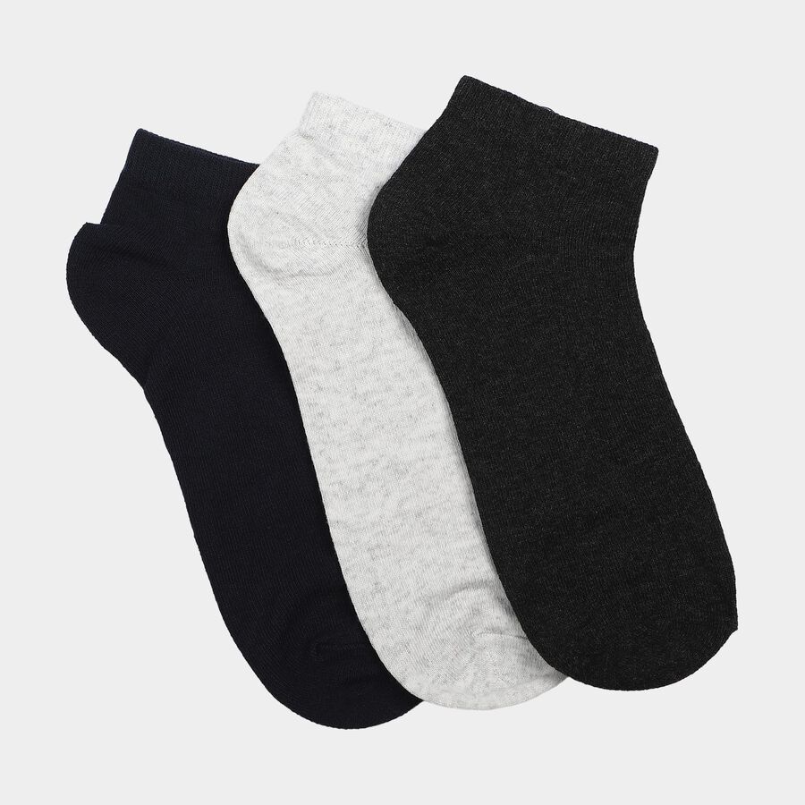 Men's Ankle Length Pack of 3 Socks ( Grey, Black, White ), Navy Blue, large