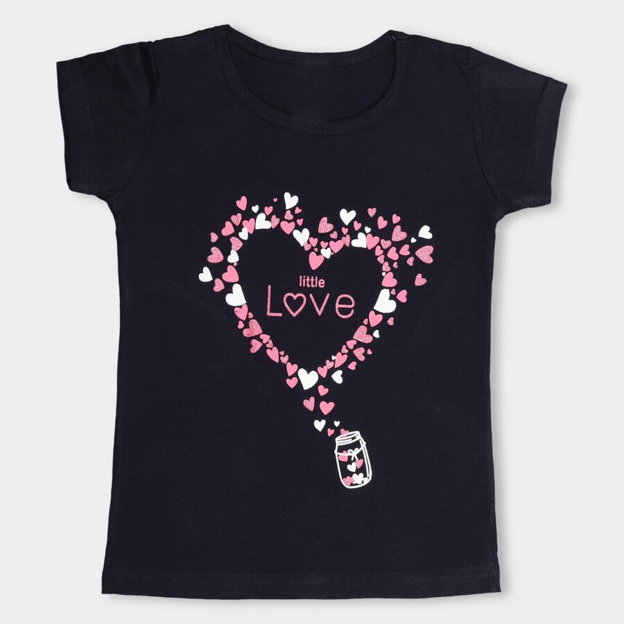 Girls' 100% Cotton T-Shirt , नेवी ब्लू, large image number null
