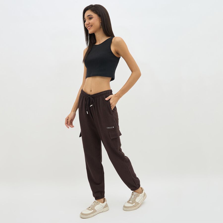 Women's Deep Chocolate Brown Regular Fit Cargo Track Pants, Maroon, large image number null
