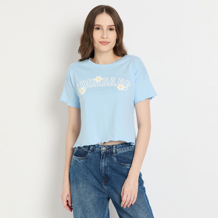 Ladies' 100% Cotton Crop  Top, हल्का नीला, large image number null