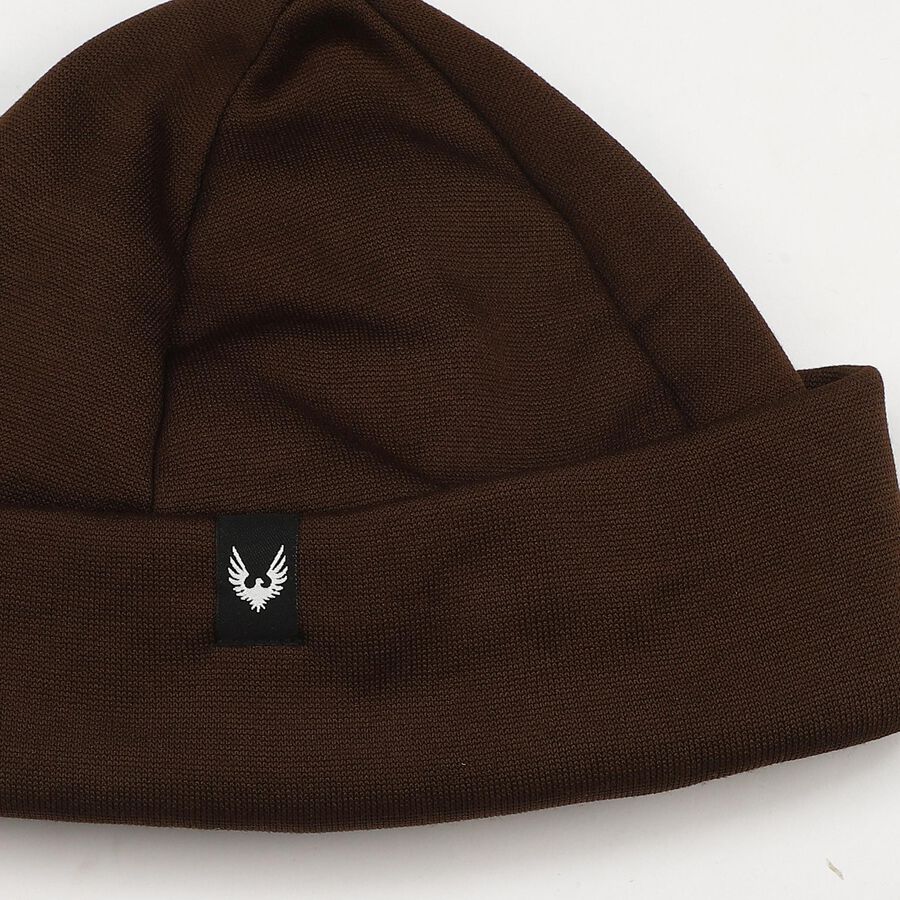 Men's Brown Cuffed Logo Beanie Cap, Brown, large