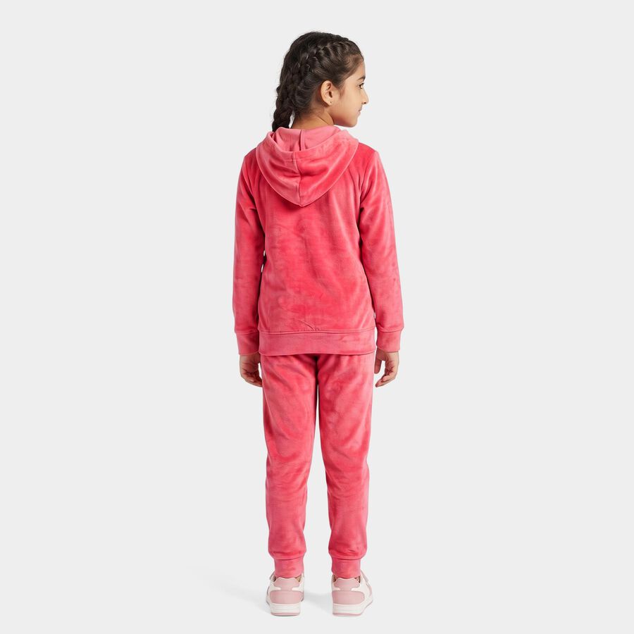 Girls Pink Hooded Neck Lounge Hipster Set, Fuchsia, large