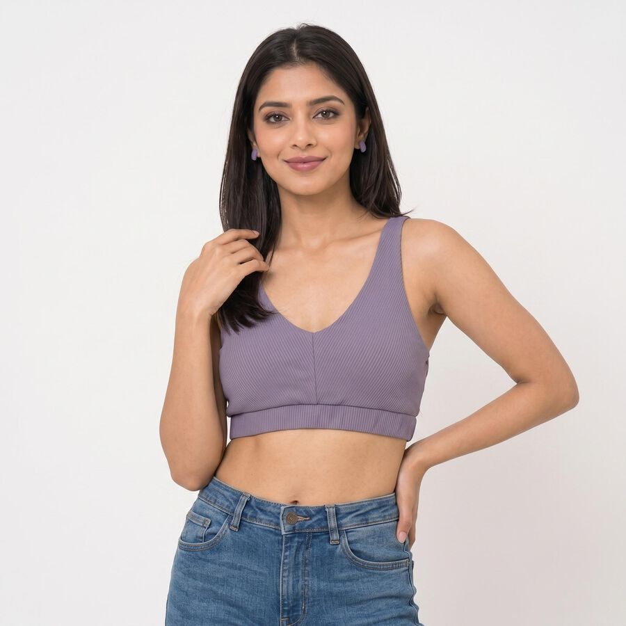 Women's Lilac V-Neck Sports Bra, Lilac, large