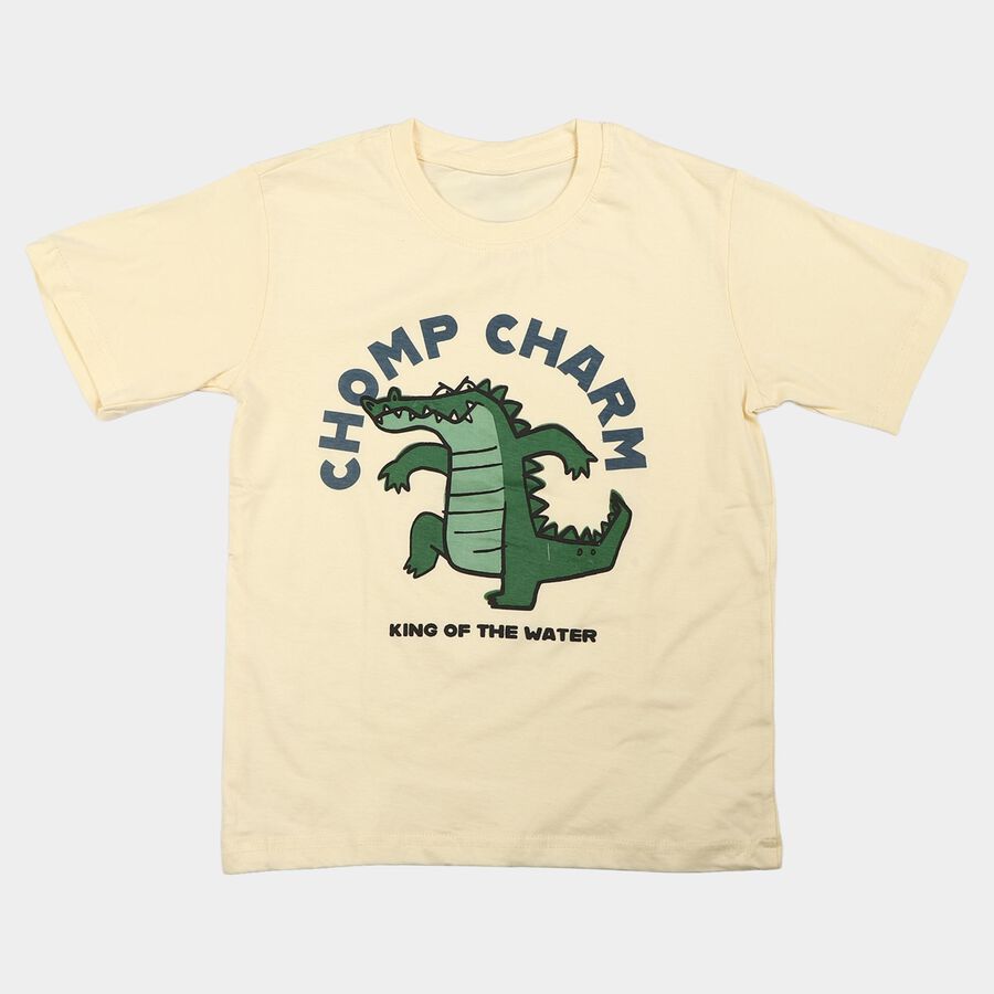 Boys White Cotton Round Neck Regular Boys T-Shirt, White, large