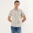 Men's Beige Cotton Half Sleeve Classic Collar Casual Shirt, Beige, small