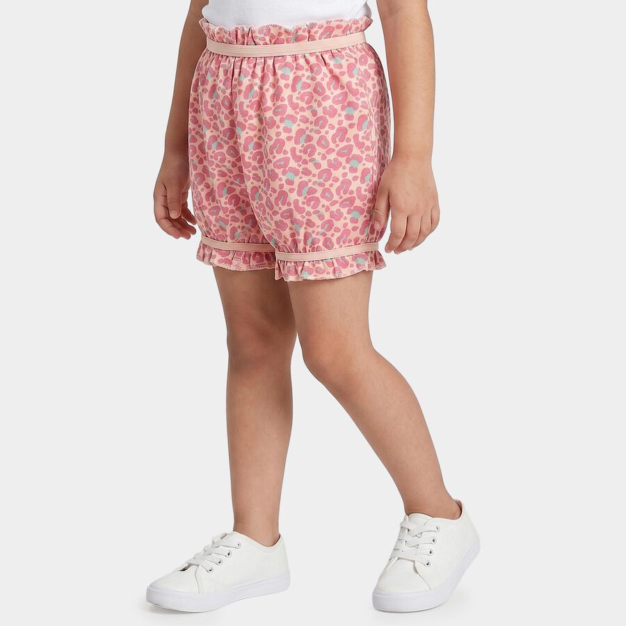 Girls Pink Regular Fit Printed Bloomer Shorts, Peach, large