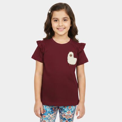 Girls Purple Cotton Round Neck Regular T-Shirt