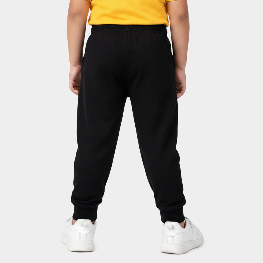 Boys Black Tapered Fit Printed Cotton Blend Pyjama, Black, large