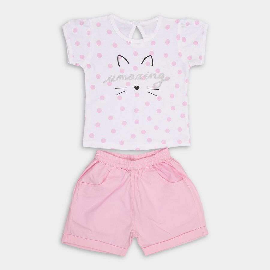 Girls' 100% Cotton Short Set , गुलाबी, large