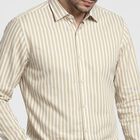 Men's Beige Cotton Striped Shirt, Beige, small