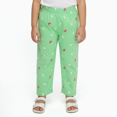Girls' Light Mint Green Butterfly Printed Cotton Blend Pyjama