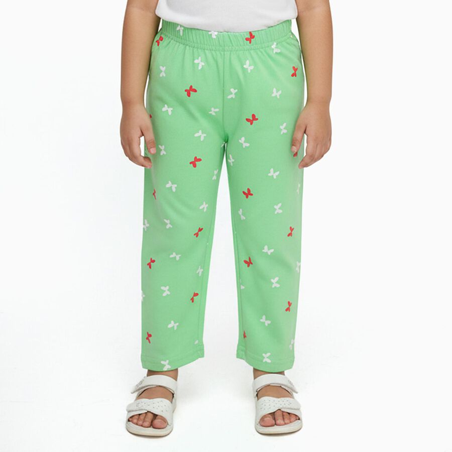 Girls' Light Mint Green Butterfly Printed Cotton Blend Pyjama, हल्का हरा, large image number null