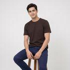 Men's Brown Cotton Round Neck Regular T-Shirt, भूरा, small