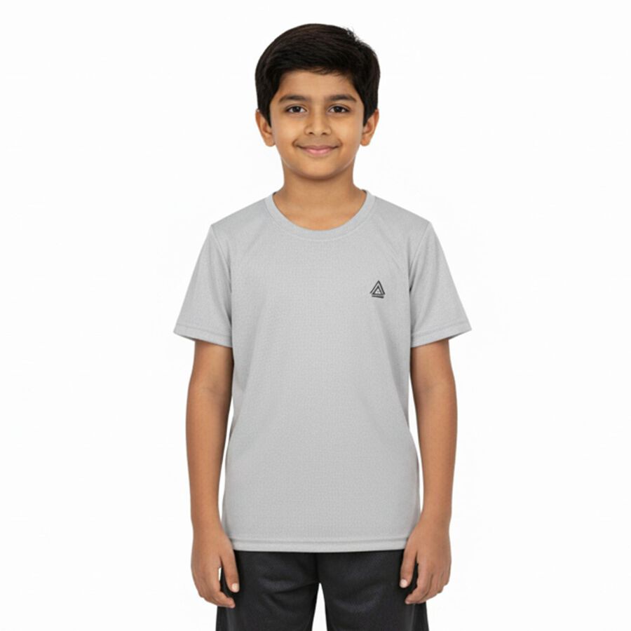 Boys Light Grey Crew Neck Casual Half Sleeve T-Shirt, हल्का ग्रे, large image number null