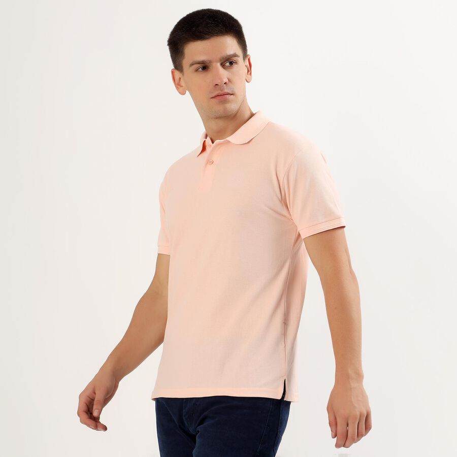 Men's Light Pink Polo Neck Casual T-Shirt, Pink, large