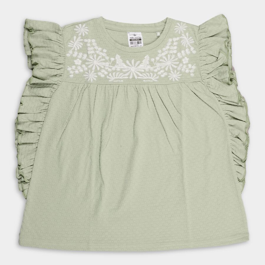 Girls' 100% Cotton T-Shirt, हल्का हरा, large image number null