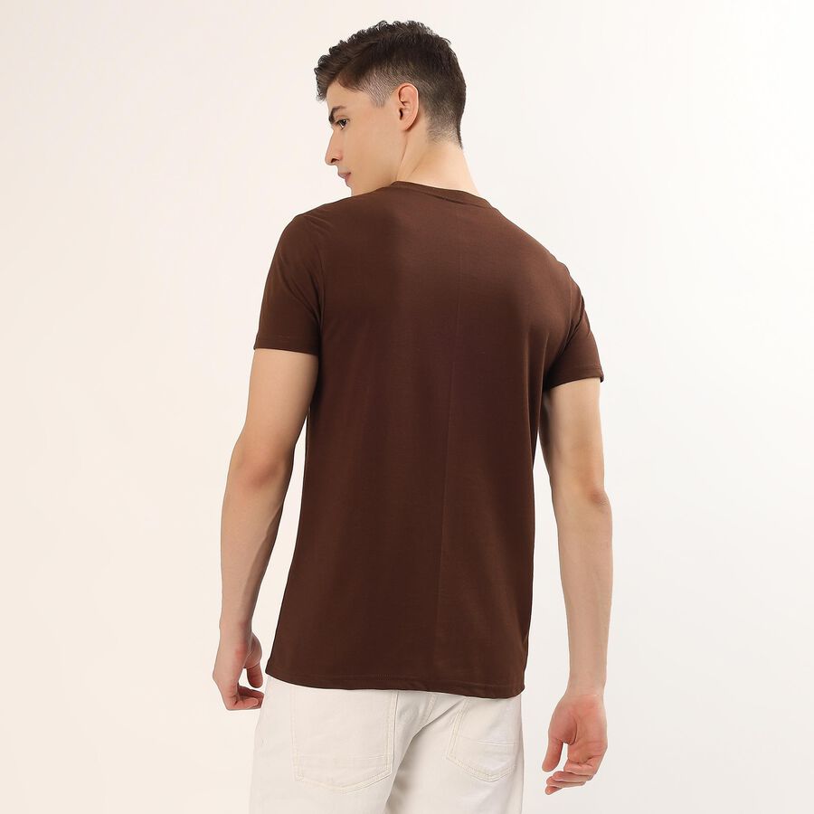 Men's Brown Round Neck Graphic Printed T-Shirt, Brown, large