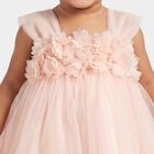 Infants' Peach Fit and Flare Floral Applique Party Wear Frock, पीच, small