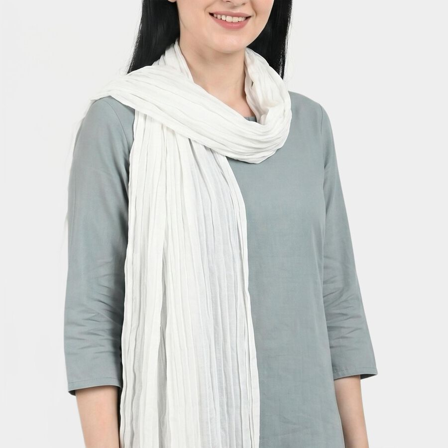Women's White Solid Dupatta, White, large