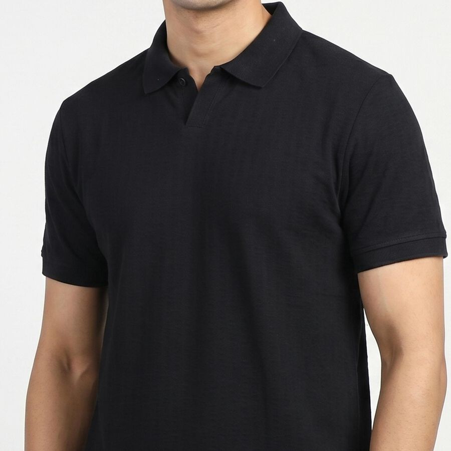 Men's Navy Blue Polo Neck Casual T-Shirt, Navy Blue, large