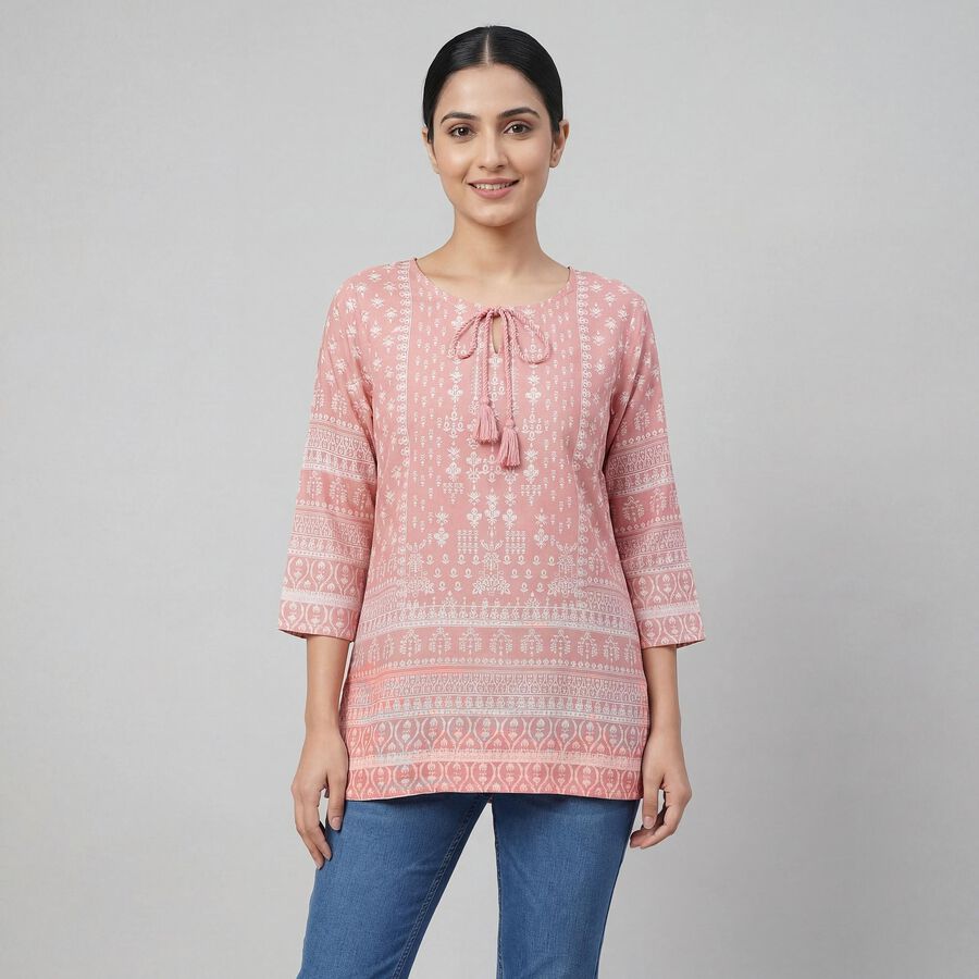 Women's Purple Notch Neck Printed Kurti, Purple, large