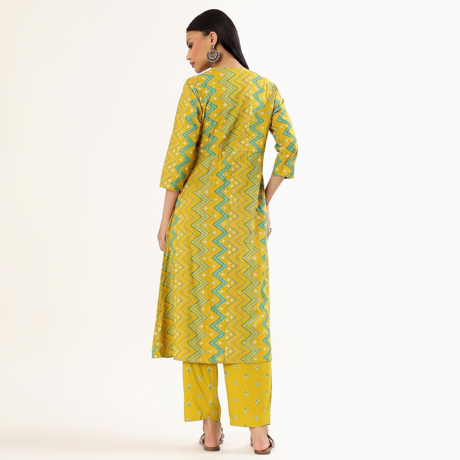Women's Bright Mustard Yellow Embroidered Chevron Ethnic Set, Light Green, large