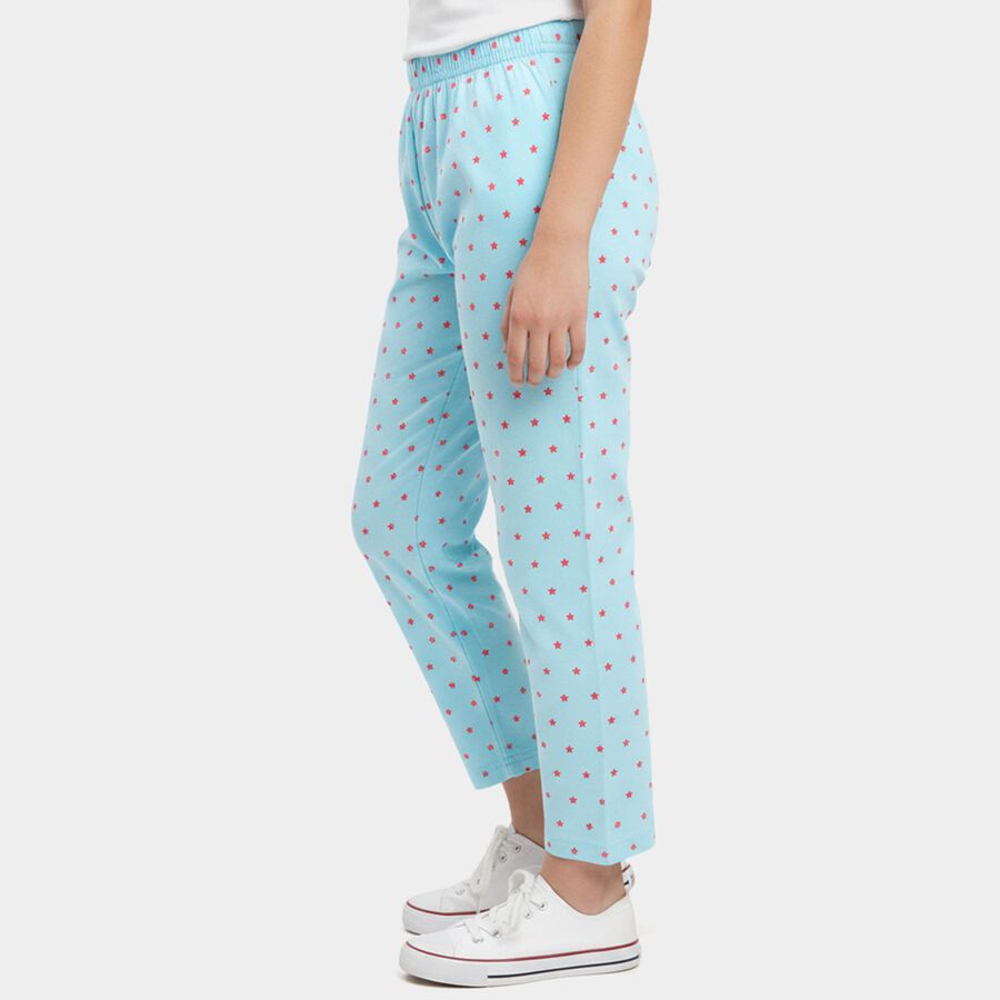 Girls Navy Blue Regular Fit Star Printed Pyjama, Light Blue, large