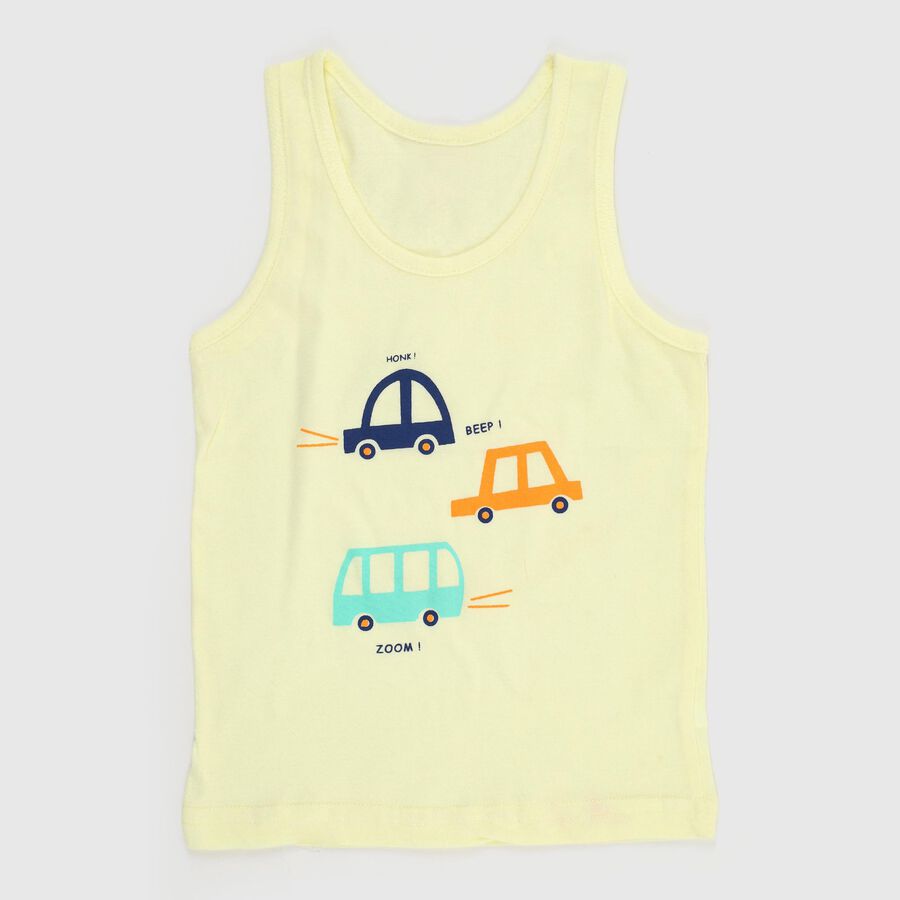 Infants' Soft Pastel Yellow Cotton Round Neck Casual Vest, Yellow, large image number null