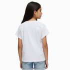 Girls' White Cotton Round Neck Embroidered T-Shirt, सफ़ेद, small