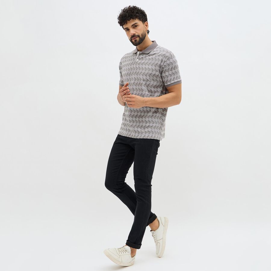 Men's Dark Grey Cotton Polo Collar Casual T-Shirt, Dark Grey, large image number null