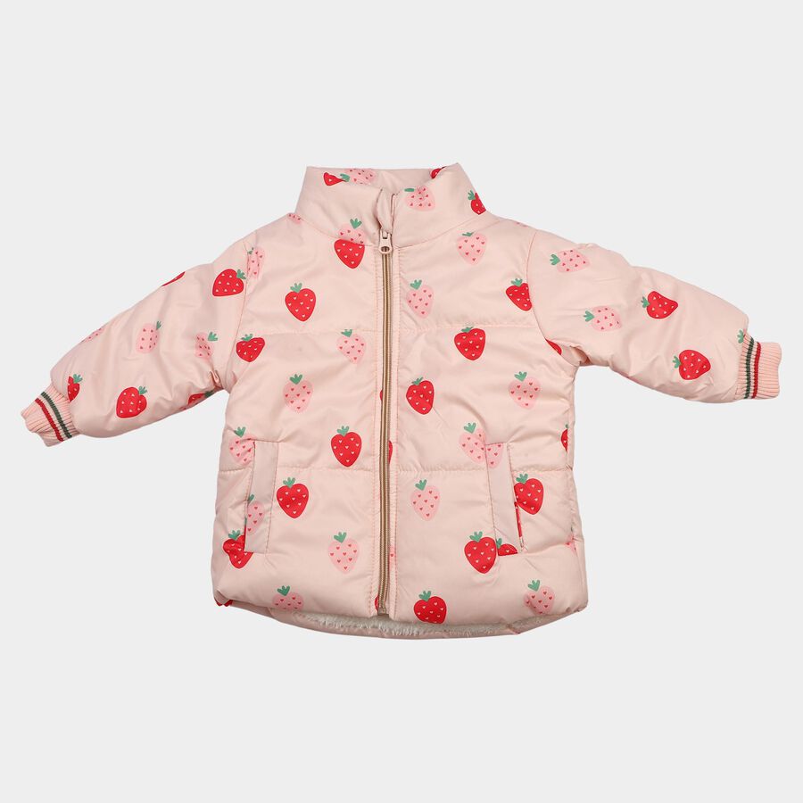 Infants' Pink Stand Collar Puffer Jacket, हल्का गुलाबी, large