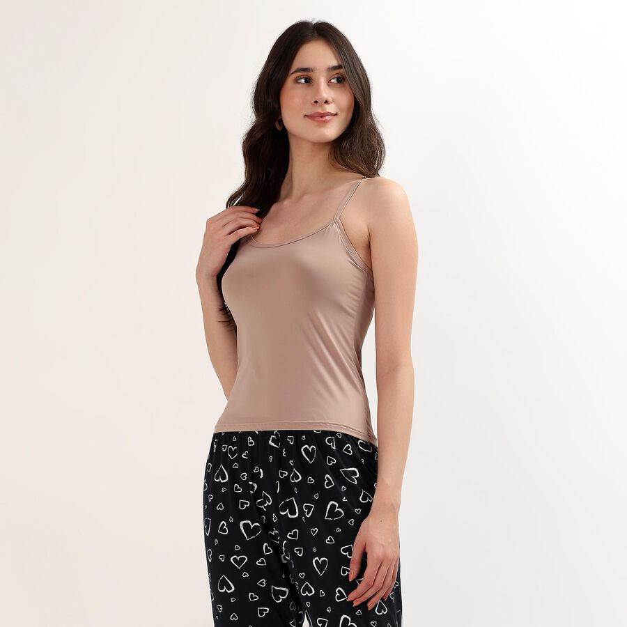 Women's Beige V-Neck Minimalist Slip, भूरा, large