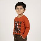 Boys' Rust Orange Cotton Dinosaur Printed Baba Suit, Brown, small image number null