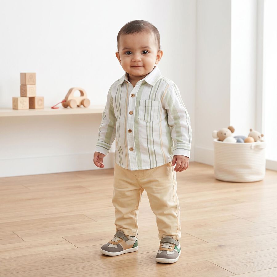 Infants' Mint Green Cotton Collar Neck Striped Baba Suit, Light Green, large