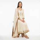 Women's Off White Cotton Round Neck Embellished Anarkali Kurta, Off White, small