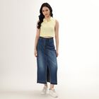 Women's Deep Indigo Blue Pencil Skirt, Mid Blue, small image number null