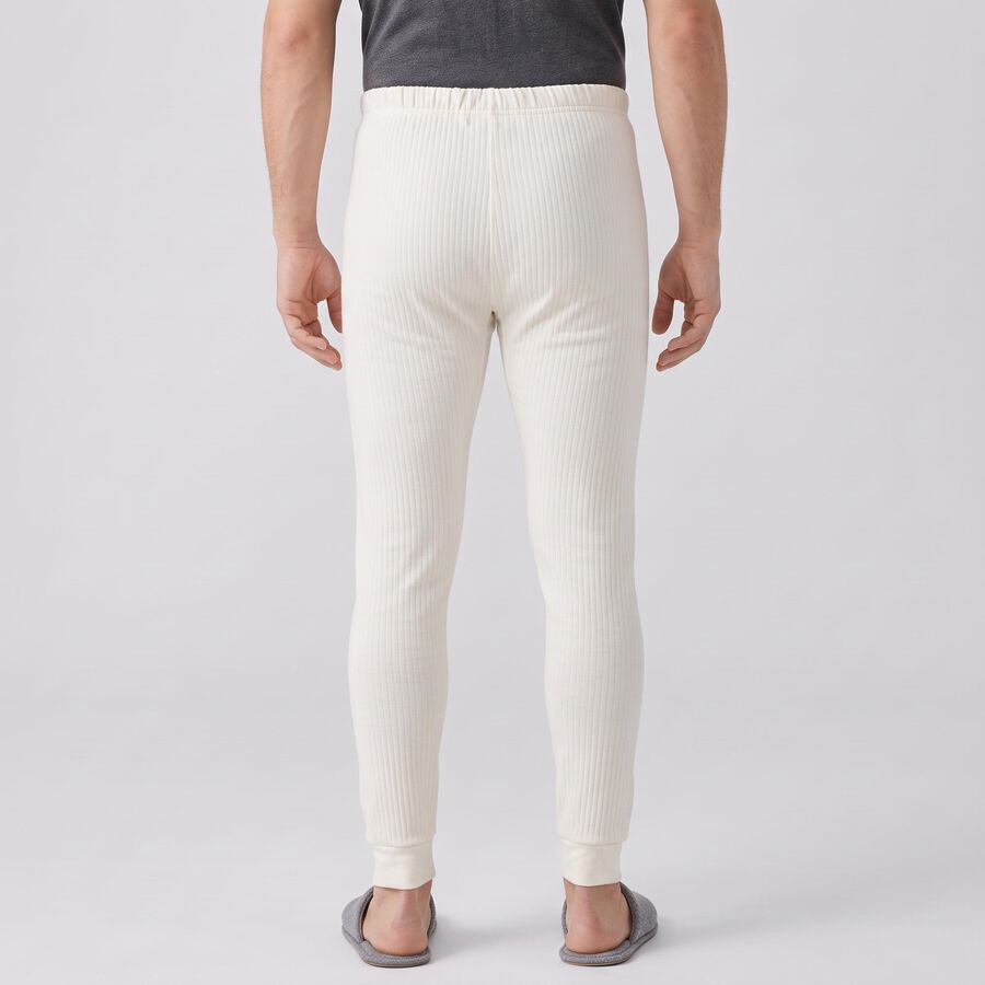 Men's Cream Ribbed Long Johns Thermal, ऑफ व्हाइट, large