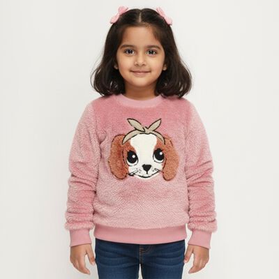 Girls Bright Pink Crew Neck Casual Sweatshirt